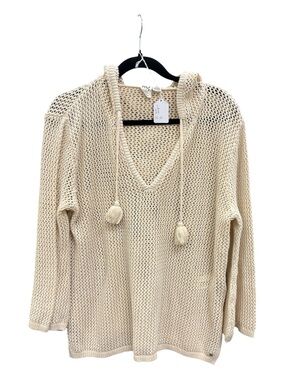 Roxy Cream Open-Knit Hooded Swim Coverup